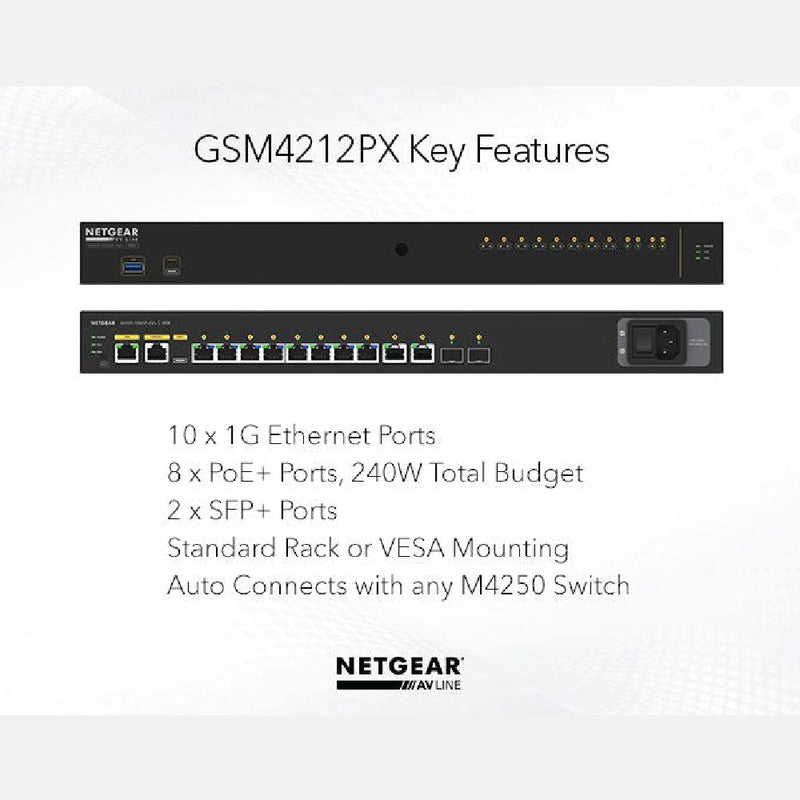 NETGEAR GSM4212PX AV Line M4250-10G2XF-PoE+ 8x1G PoE+ 240W 2x1G and 2xSFP+ Managed Switch