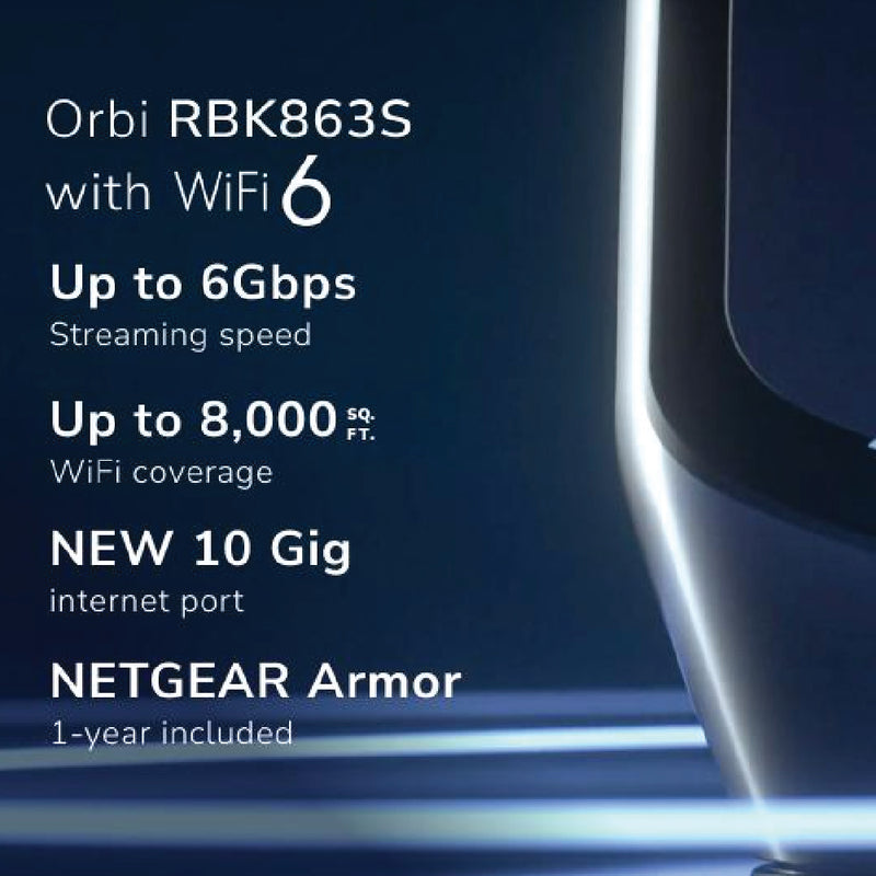 NETGEAR ORBI RBK863S Tri-Band 3-Pack WiFi 6 Mesh System - AX6000