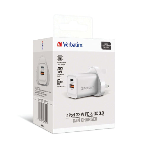 Verbatim 2 Port 33W PD & QC 3.0 GaN Charger