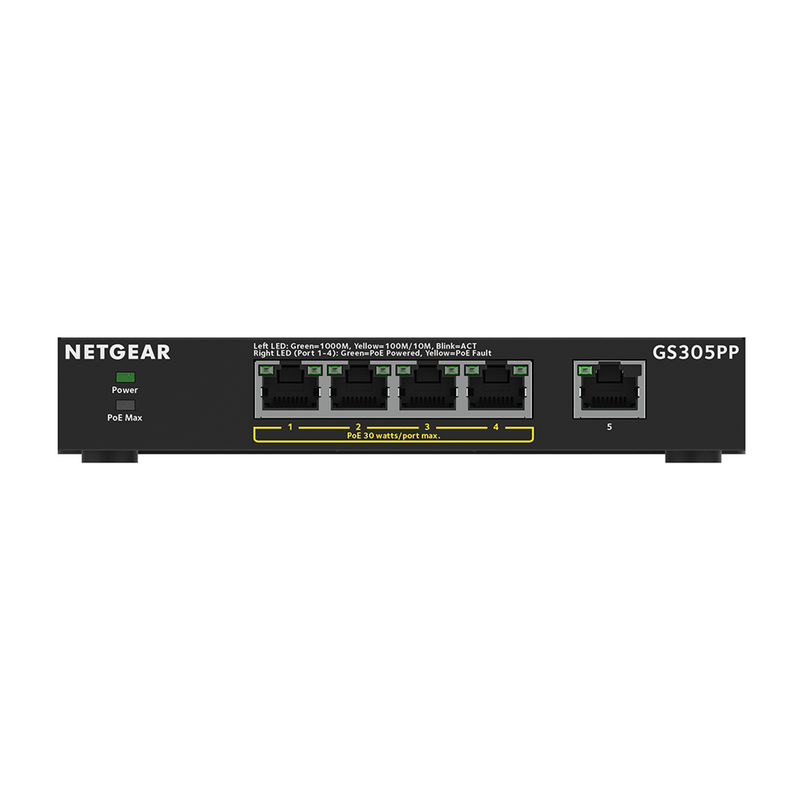 NETGEAR GS305PP 5-Port Gigabit Ethernet Unmanaged PoE+ Switch - with 4 x PoE @ 83W