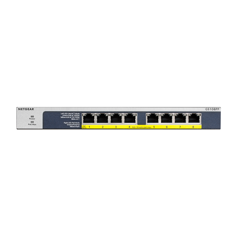 NETGEAR GS108PP 8-Port Gigabit Ethernet Unmanaged PoE Switch - with 8 x PoE+ @ 123W Upgradeable