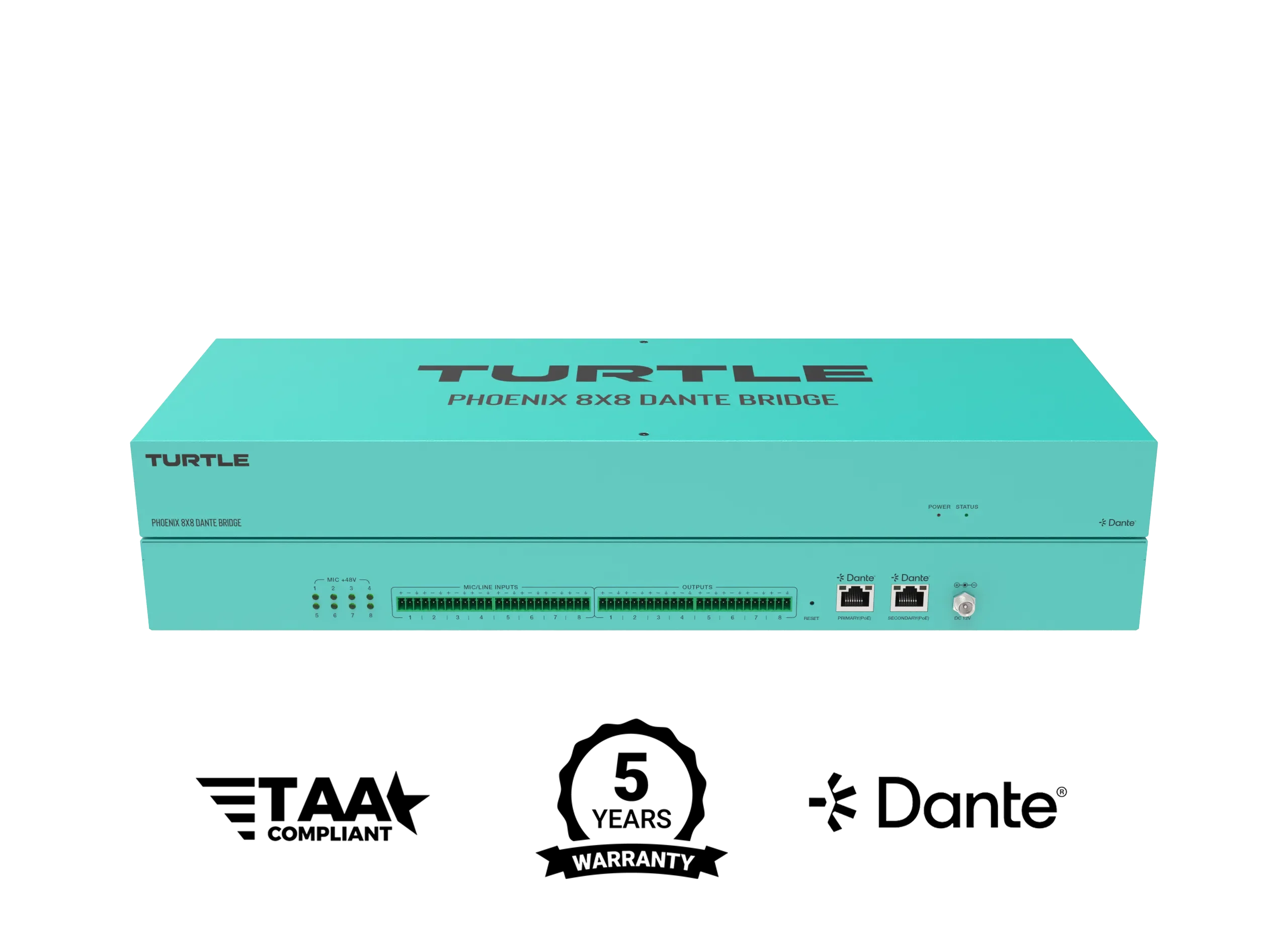 TURTLE AV - Phoenix 8x8 Dante Audio Bridge. 8x Euroblock inputs with 4 ...
