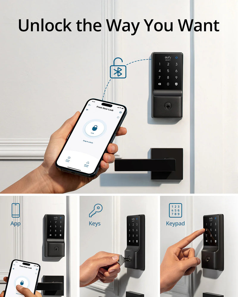 EUFY T8502 Smart Lock C210,Built-In Wi-Fi, IPX3 Waterproof, App remote control, key lock