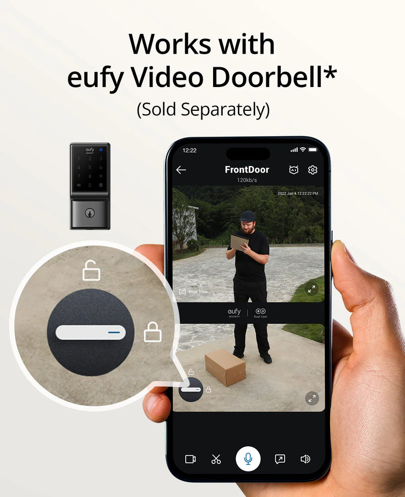 EUFY T8502 Smart Lock C210,Built-In Wi-Fi, IPX3 Waterproof, App remote control, key lock