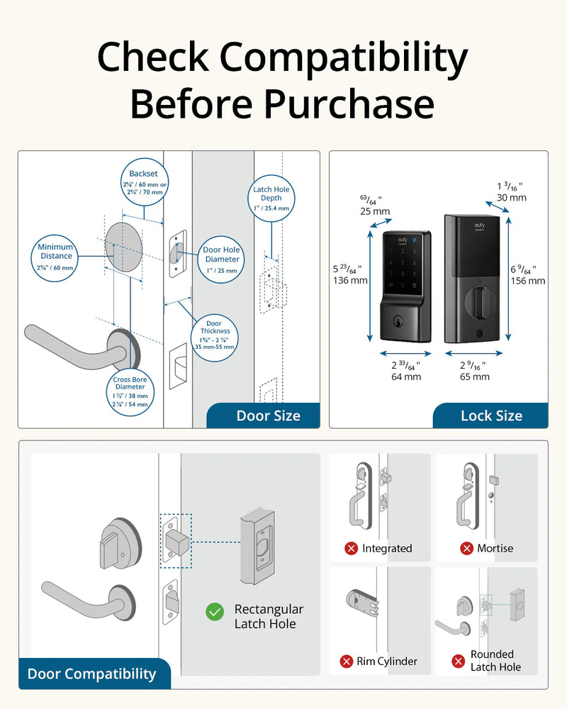 EUFY T8502 Smart Lock C210,Built-In Wi-Fi, IPX3 Waterproof, App remote control, key lock