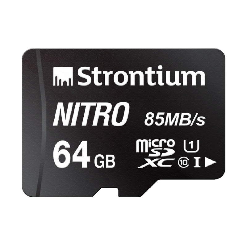 Strontium Nitro (SRN64GTFU1QR) 64GB Micro SDHC Memory Card 85MB/s UHS-I U1 Class 10 High Speed for Smartphones/Tablets/Drones/Action Cams