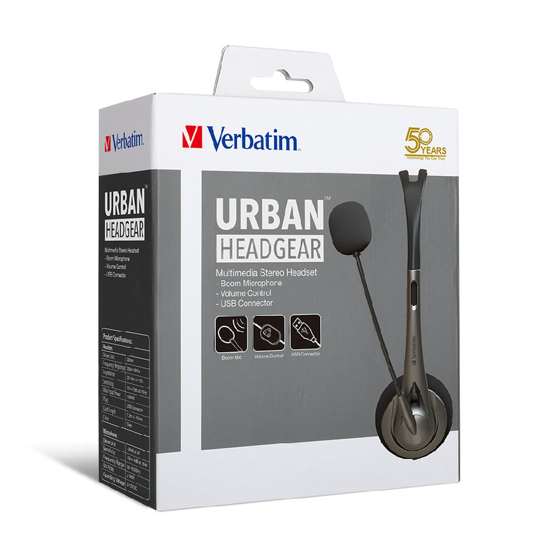 Verbatim Multimedia Headset with Boom Mic & Volume control - Grey_ 66556