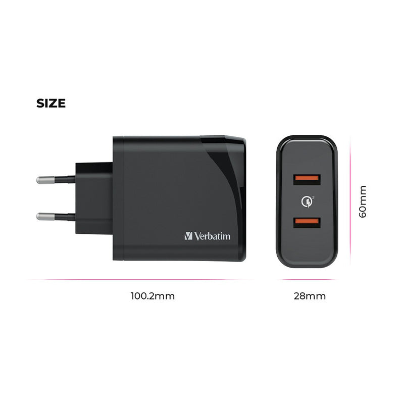 Verbatim Dual Ports 36W QC3.0 USB Charger - Black_ 66346