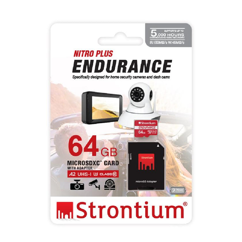Strontium 64GB microSD Nitro Plus Endurance card with Adaptor Included U3