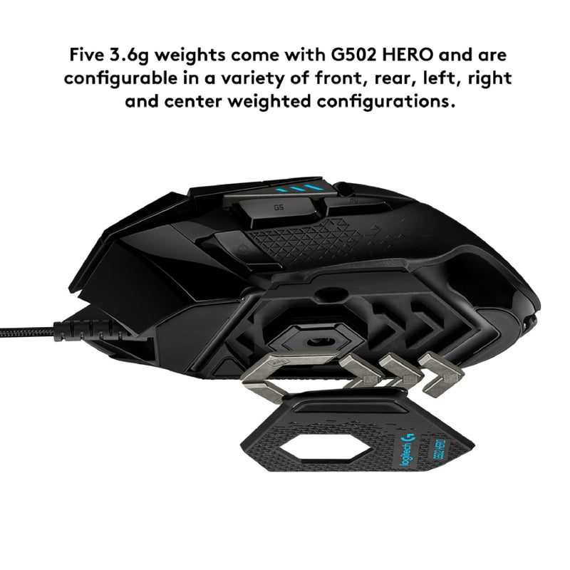G502 HERO High Performance RGB Gaming Mouse with 11 Programmable Buttons and Personalized Weight and Balance Tuning with (5) 3.6g Weights