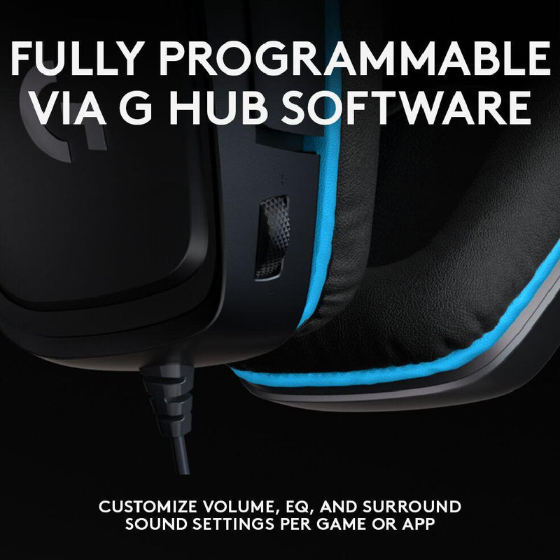 Logitech G431 Wired Gaming Headset, 7.1 Surround Sound, DTS Headphone:X 2.0, 50 mm Audio Drivers, USB and 3.5 mm Jack, Flip-to-Mute Mic, PC, Black