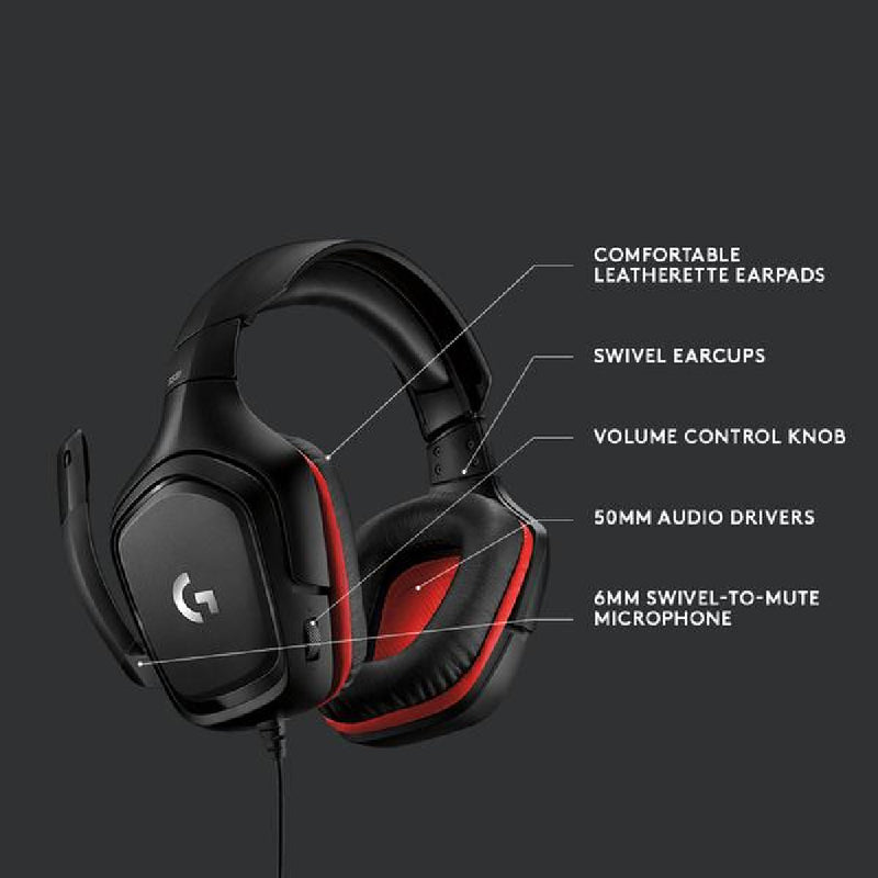 Logitech G331 Wired Gaming Headset, 50 mm Audio Drivers, Rotating Leatherette Ear Cups, 3.5 mm Audio Jack, Flip-to-Mute Mic, Lightweight for PC, Xbox One, Xbox Series X|S, PS5, PS4, Nintendo Switch, Black