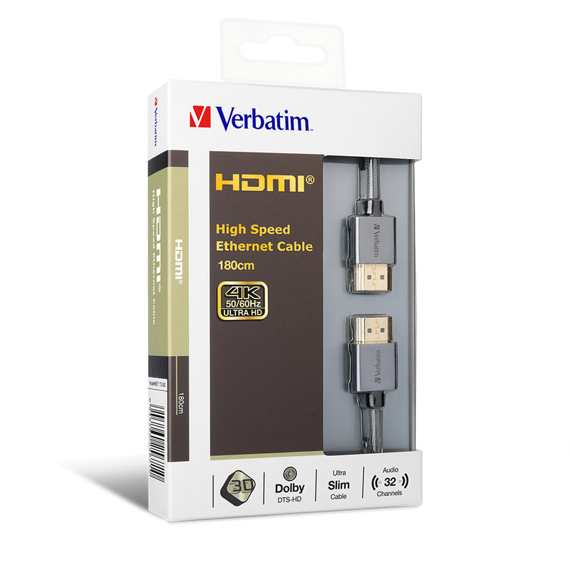 Verbatim HDMI Cable with Ethernet Version 2.0 Extra Slim 180CM - Grey_ 65671