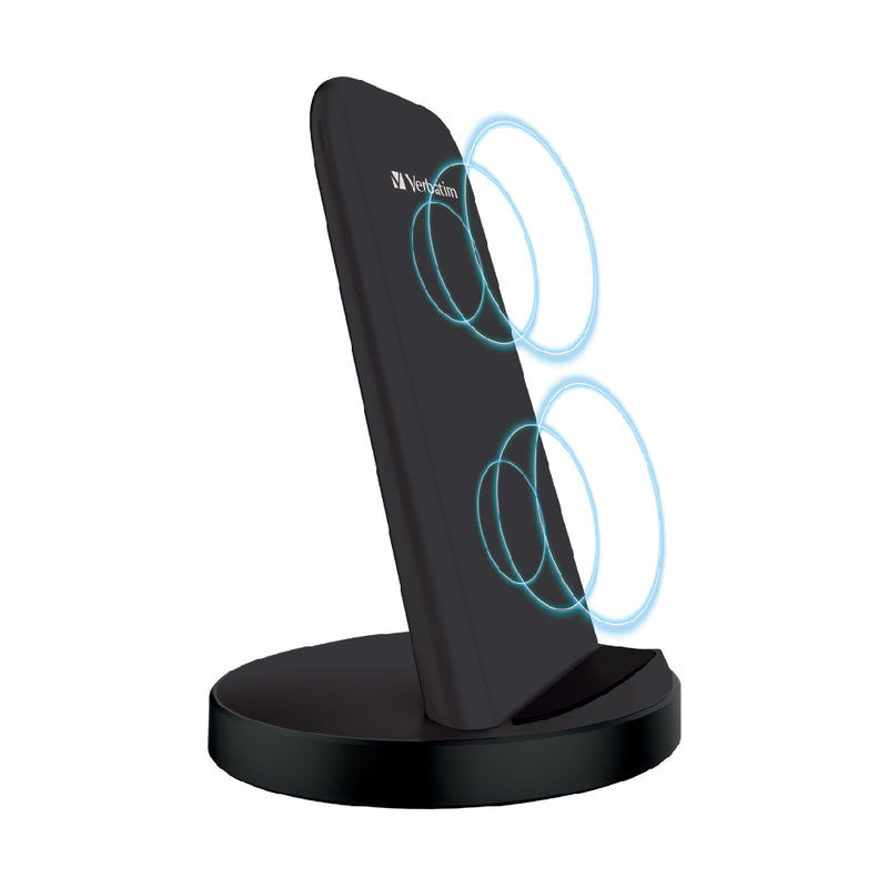 Verbatim 15W Dual Coil Wireless Charger Stand_ Black_ 66096