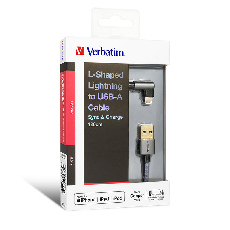VERBATIM L-Shaped Lightning to USB-A Cable 120cm