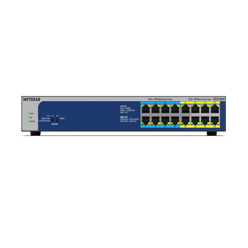 NETGEAR GS516UP 16-Port Gigabit Ethernet High-Power PoE+ Unmanaged Switch with 8-Ports PoE++ (380W)